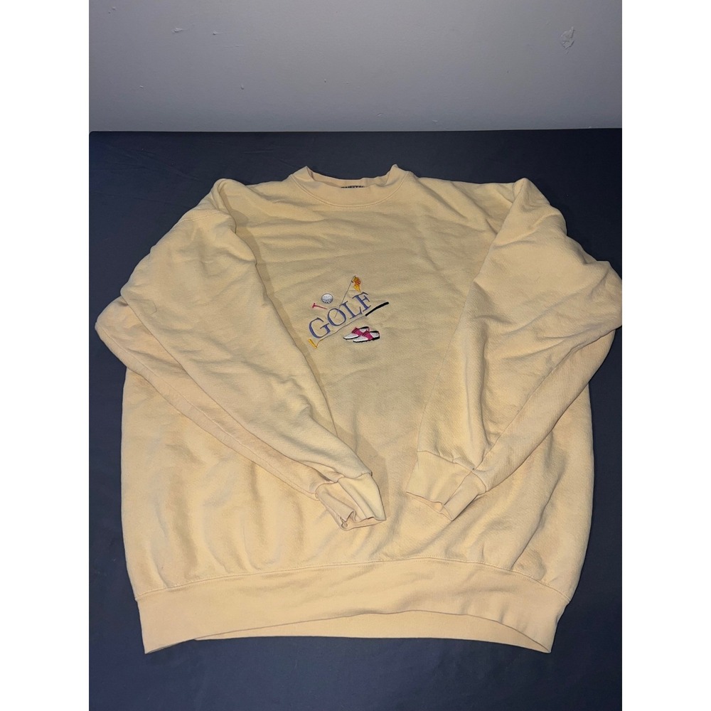 Vintage Oneita Power-Sweats Golf Embroidered Sweatshirt Yellow Large 90s USA